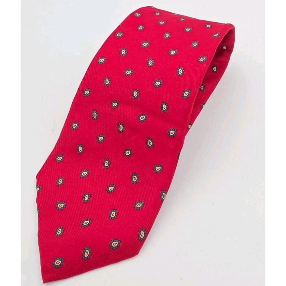 Vintage Neil Martin Red Italian Silk Foulard Tie Floral Handmade USA Power Tie